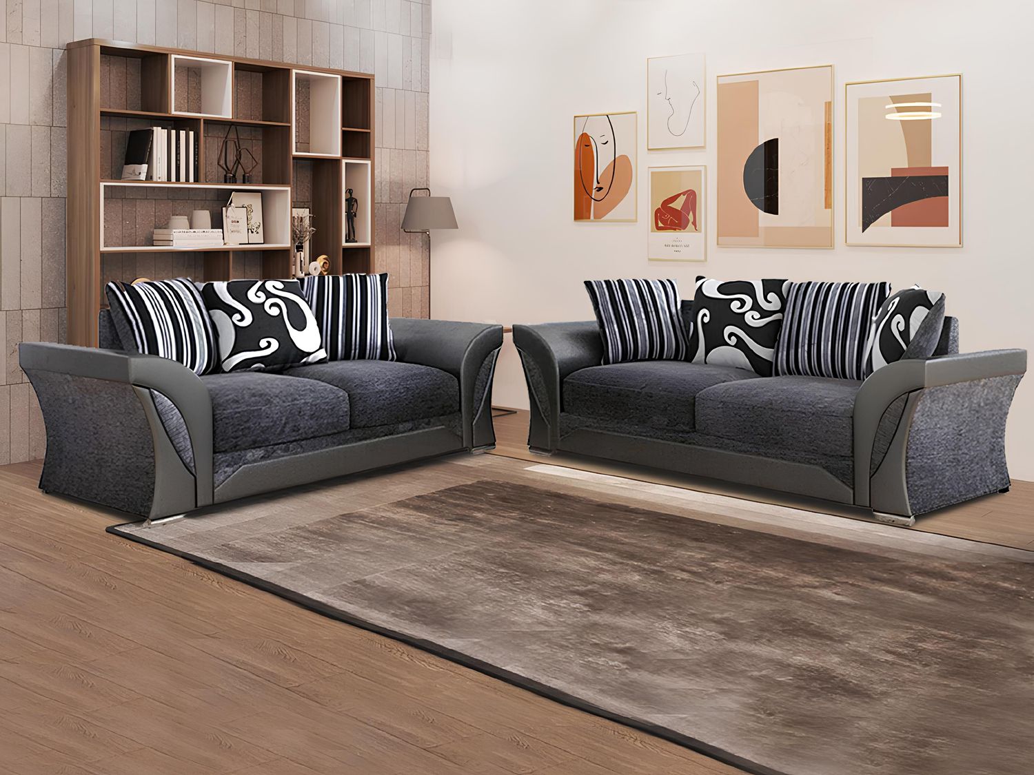 Shannon Sofa – 2 or 3 Seater – Black/Grey or Brown/Beige