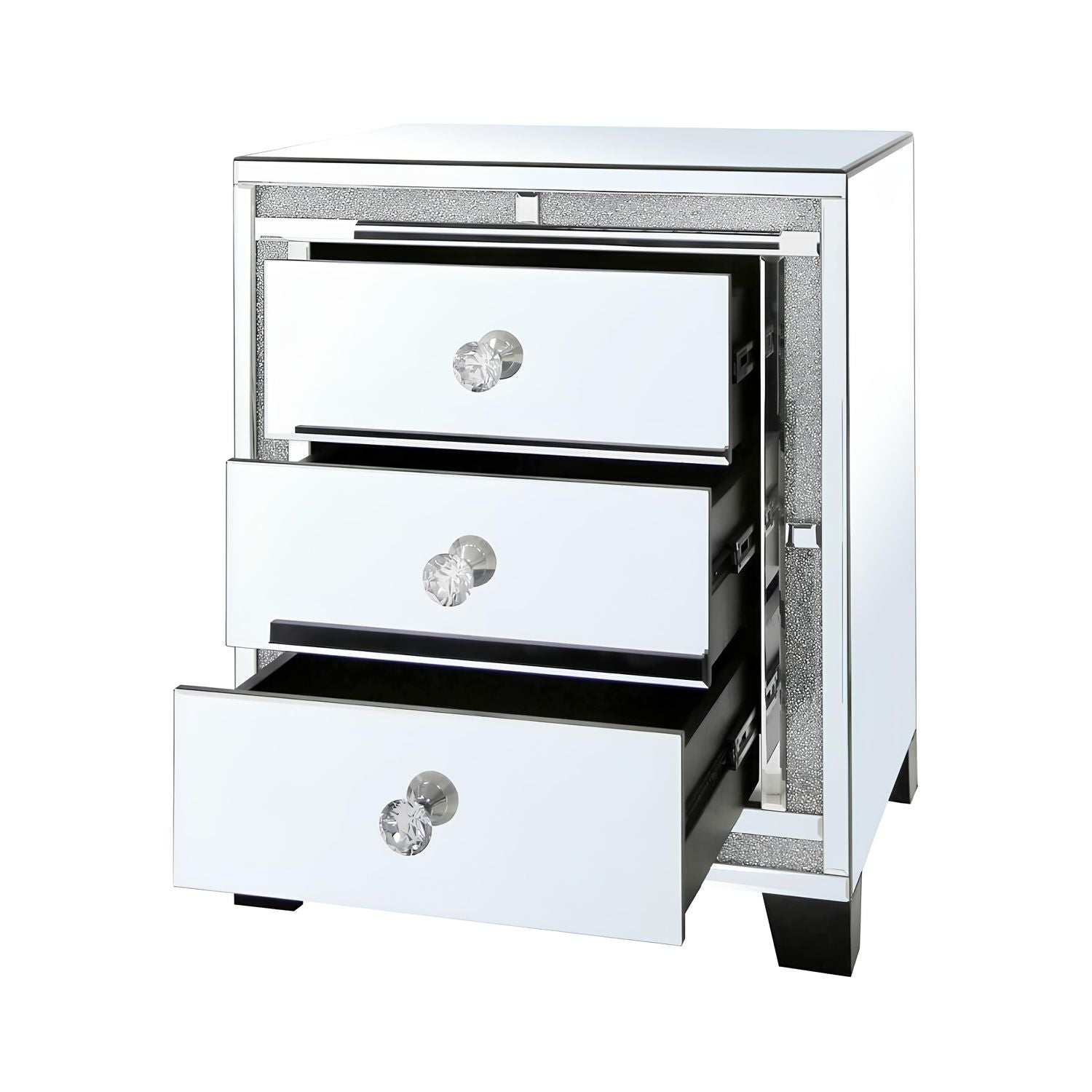 Valencia Mirrored Bedside Table – 3 Drawers – Plain or Crushed Diamond Finish
