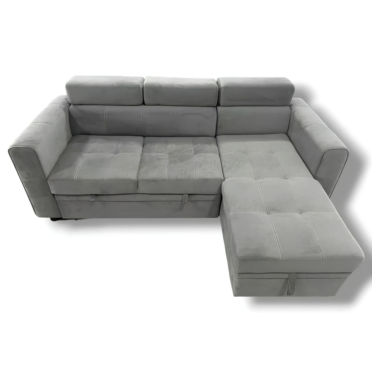 Lumo Velvet Corner Sofa Bed with Storage – Universal Side – Pull-Out Double Sleeper with Solid Wood Frame