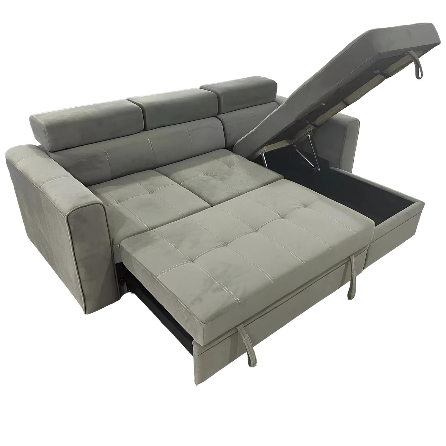 Lumo Velvet Corner Sofa Bed with Storage – Universal Side – Pull-Out Double Sleeper with Solid Wood Frame