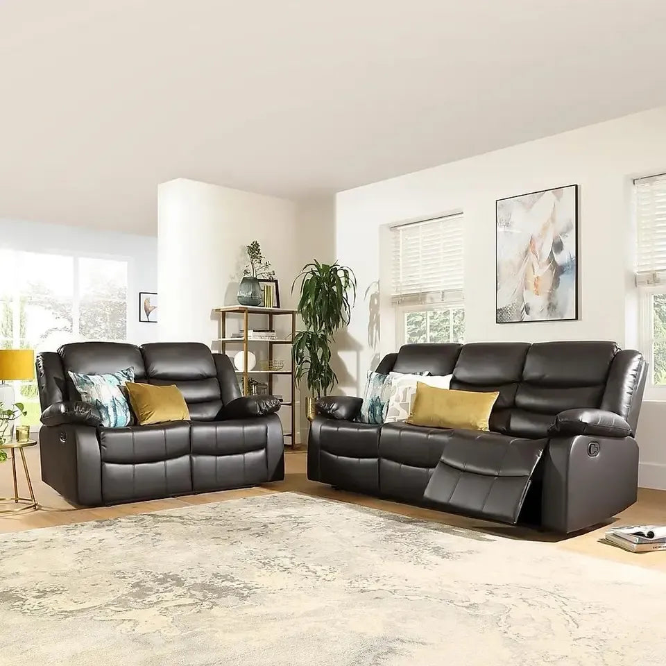 Roma Recliner Sofa Set in Air Leather – 3+2+1 Seater with Cup Holders