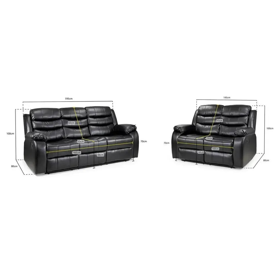 Roma Recliner Sofa Set in Air Leather – 3+2+1 Seater with Cup Holders