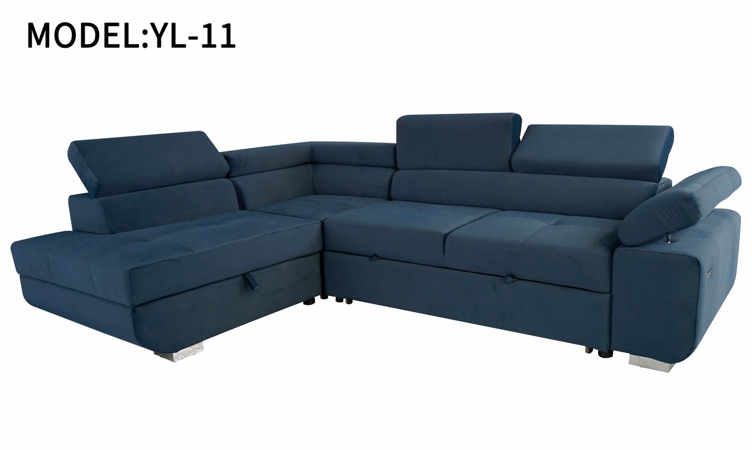 Arlu Corner Sofa Bed with Storage & USB Charging – Pull-Out Double Bed with Adjustable Headrests