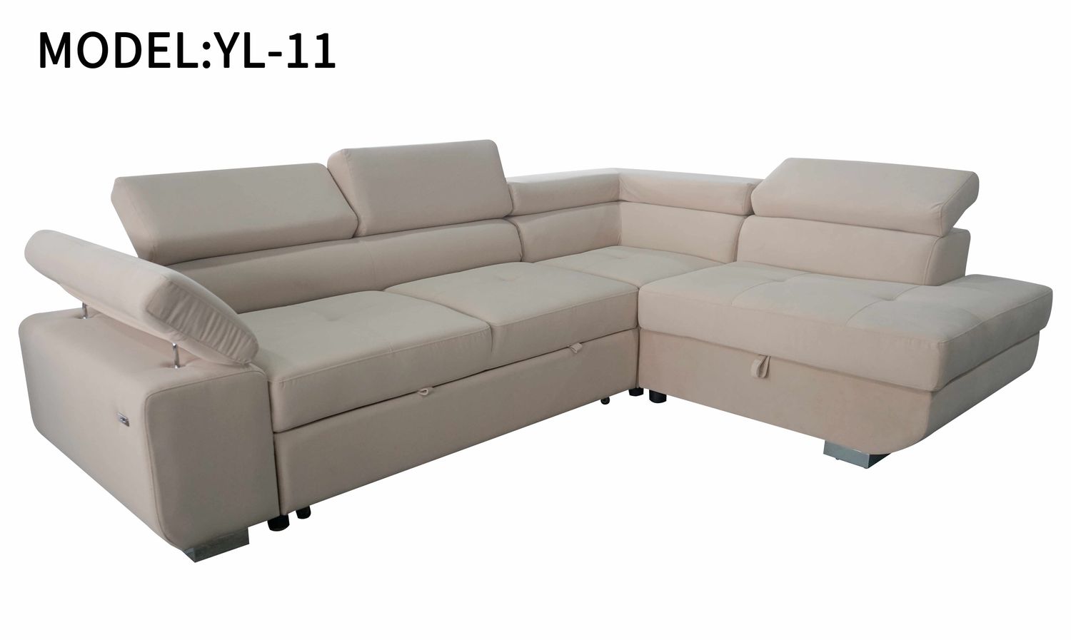 Arlu Corner Sofa Bed with Storage & USB Charging – Pull-Out Double Bed with Adjustable Headrests