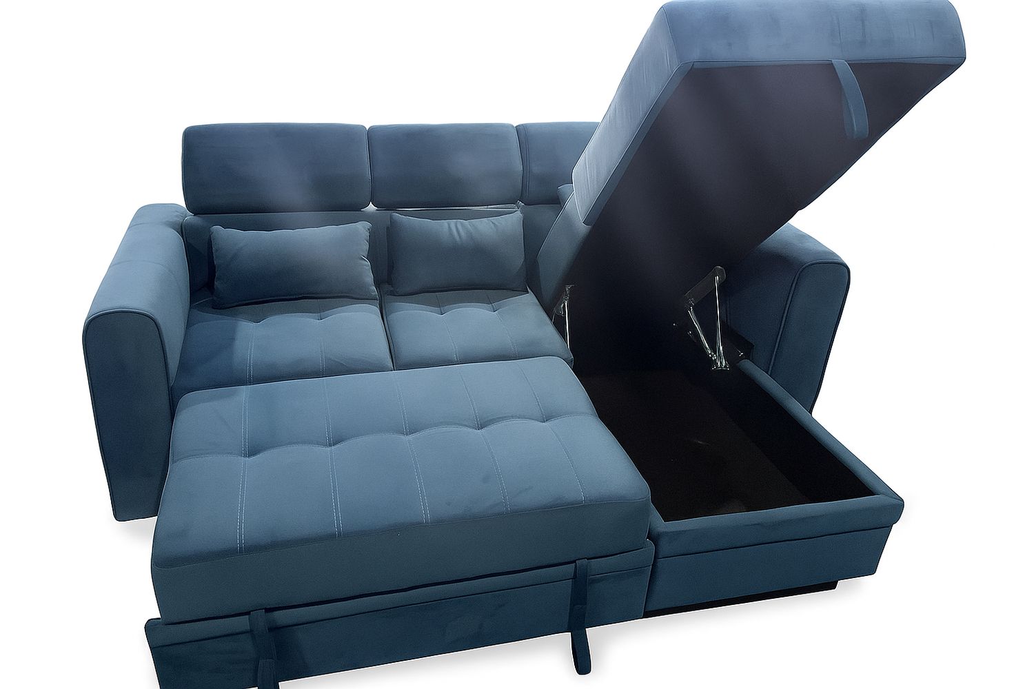 Lumo Velvet Corner Sofa Bed with Storage – Universal Side – Pull-Out Double Sleeper with Solid Wood Frame