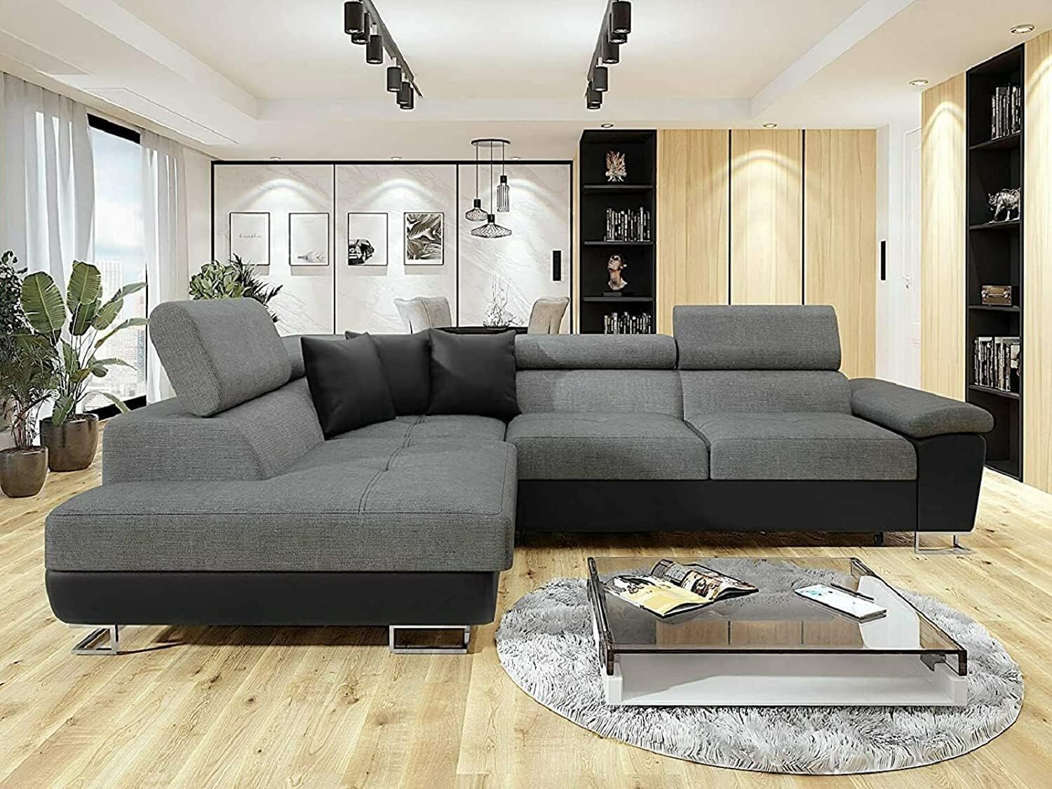 Anton Corner Black/Grey Left and Right Arm Sofa Bed With Storage