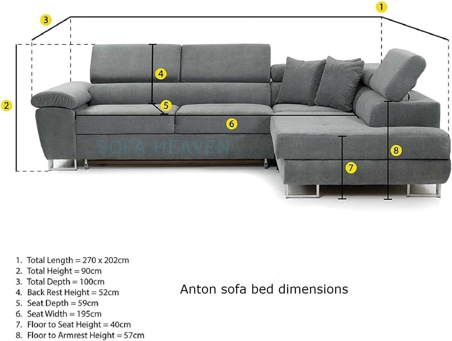 Anton Corner Black/Grey Left and Right Arm Sofa Bed With Storage