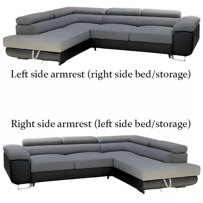 Anton Corner Black/Grey Left and Right Arm Sofa Bed With Storage