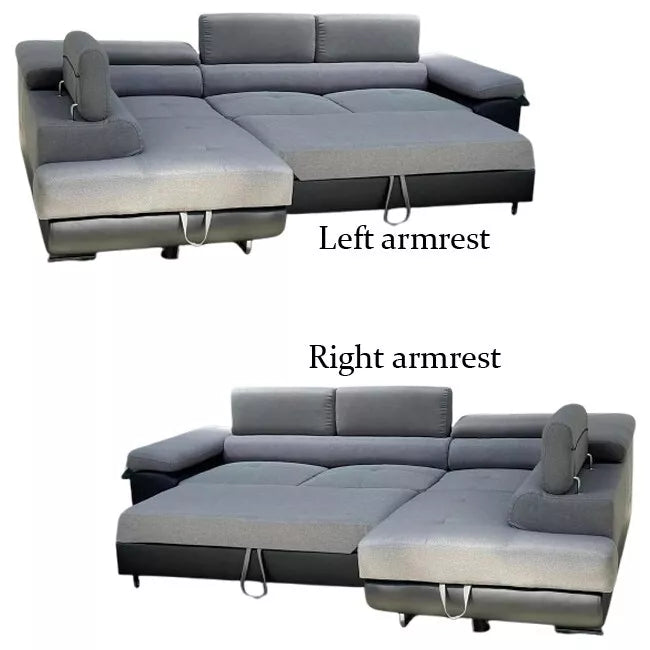 Anton Corner Black/Grey Left and Right Arm Sofa Bed With Storage