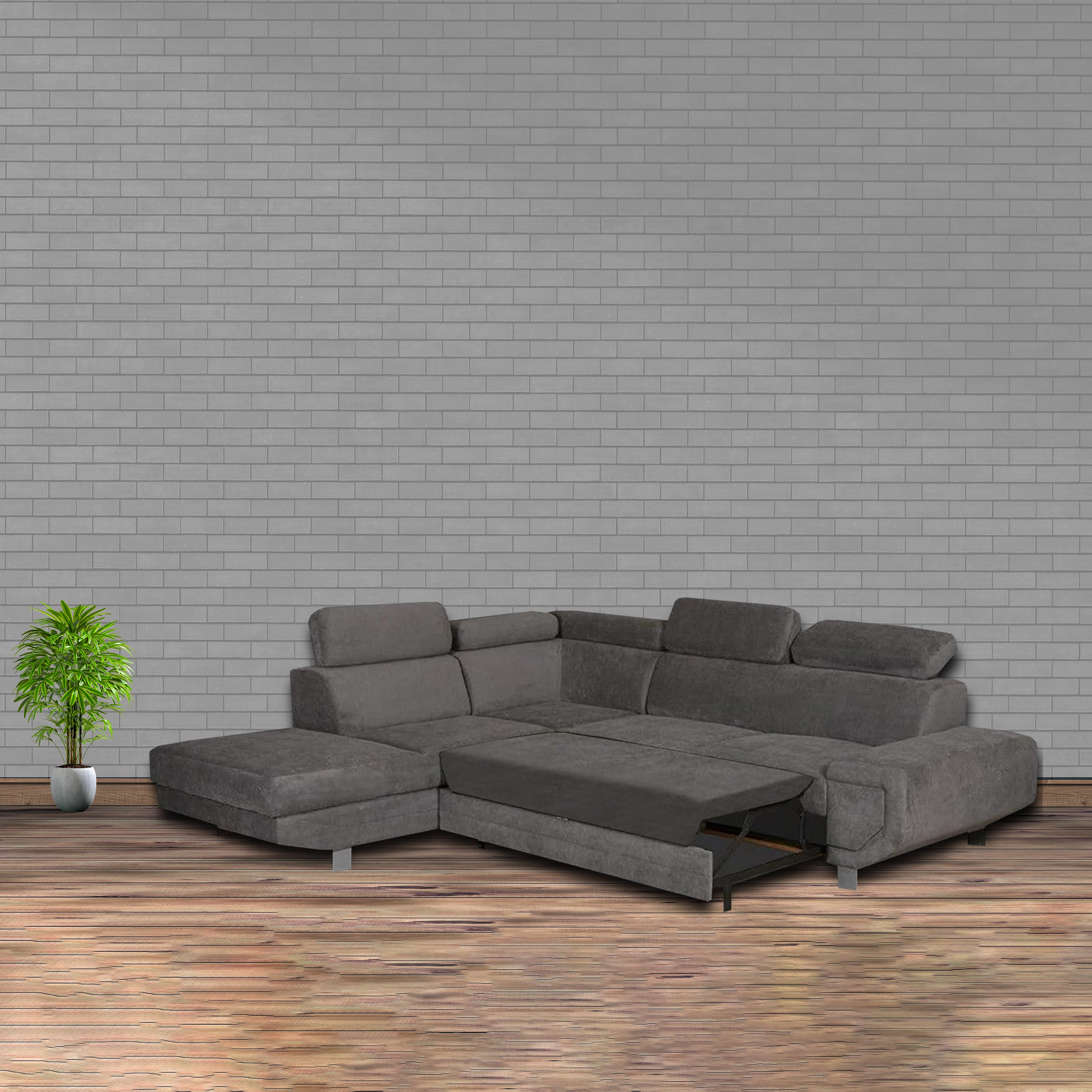 ARTIC Grey Corner Sofa Bed with Storage, Pull-Out Bed & Adjustable Headrests – Left/Right Hand Facing