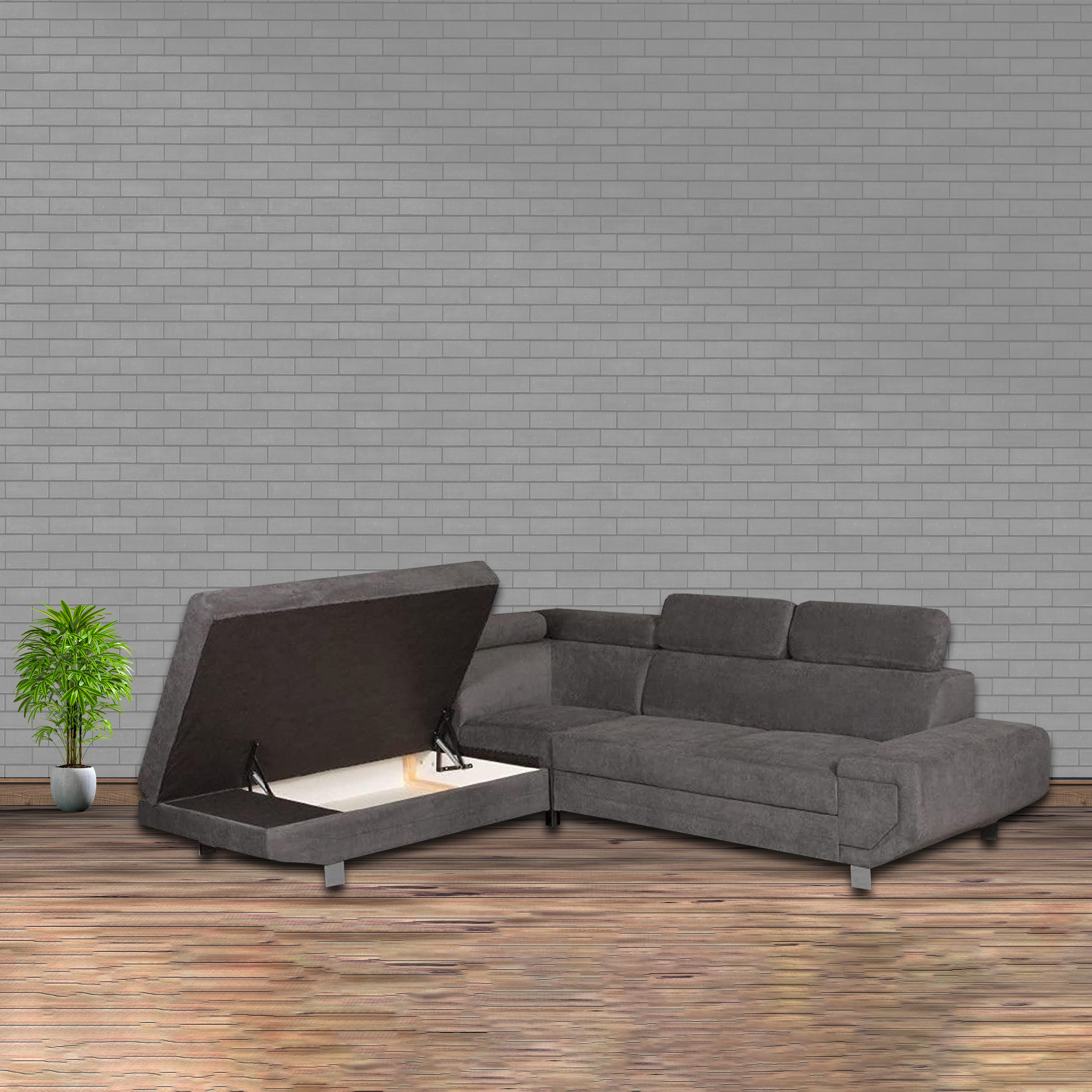 ARTIC Grey Corner Sofa Bed with Storage, Pull-Out Bed & Adjustable Headrests – Left/Right Hand Facing
