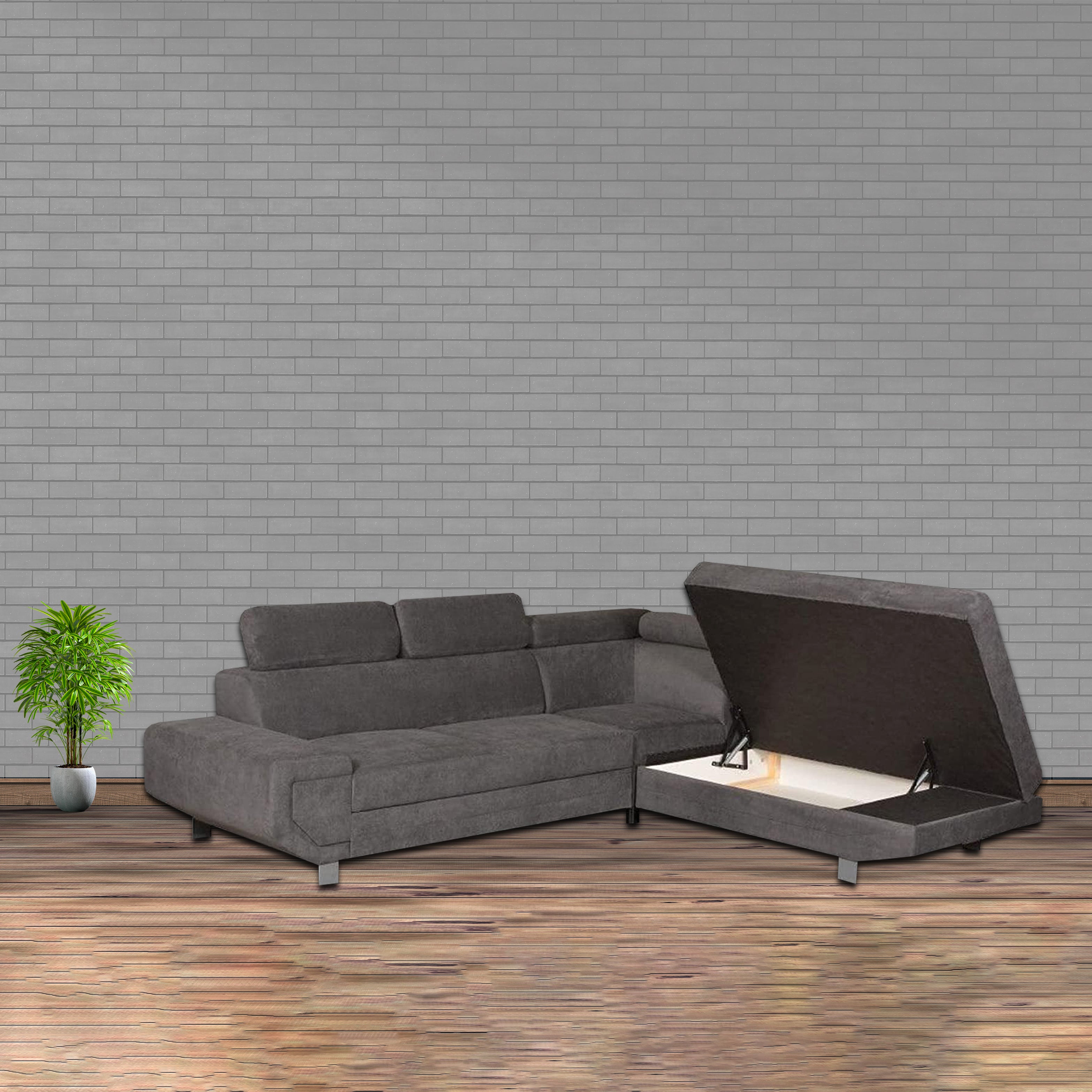 ARTIC Grey Corner Sofa Bed with Storage, Pull-Out Bed & Adjustable Headrests – Left/Right Hand Facing