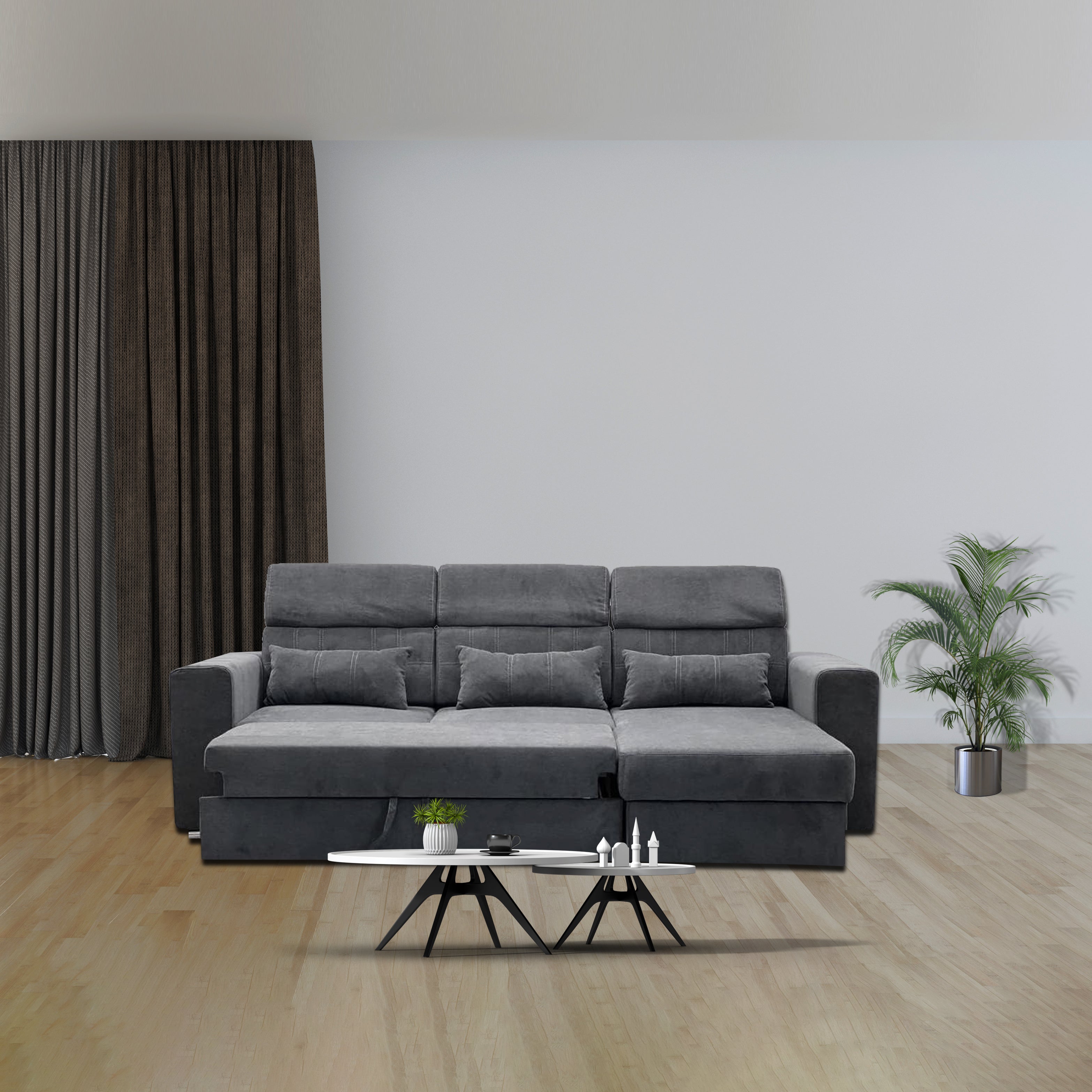 Luca Corner Sofa Bed with Storage in Grey & Blue – Modern Design, Adjustable Headrest & Universal Fit
