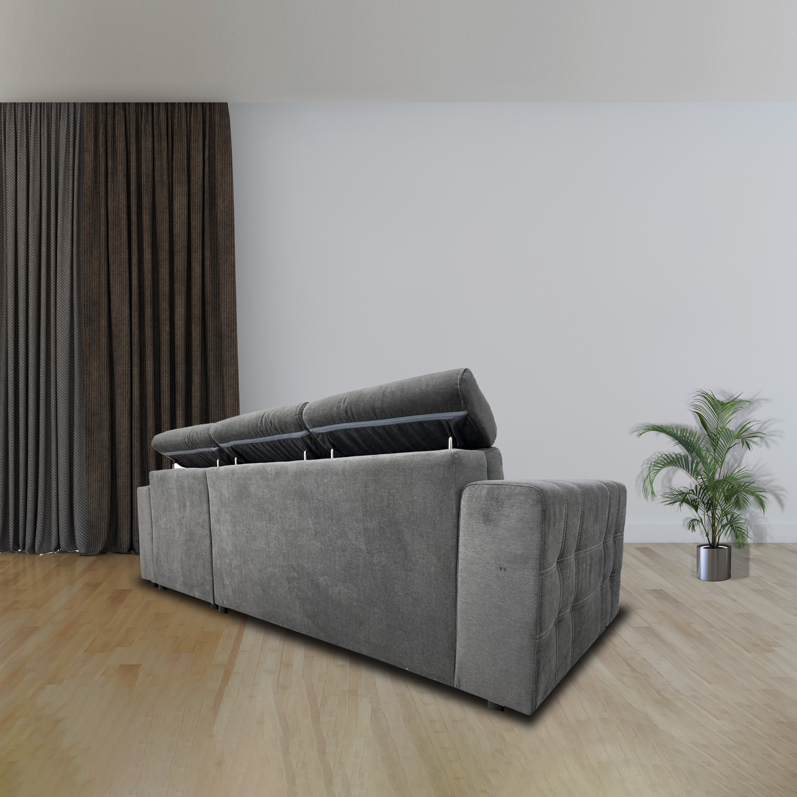 Luca Corner Sofa Bed with Storage in Grey & Blue – Modern Design, Adjustable Headrest & Universal Fit