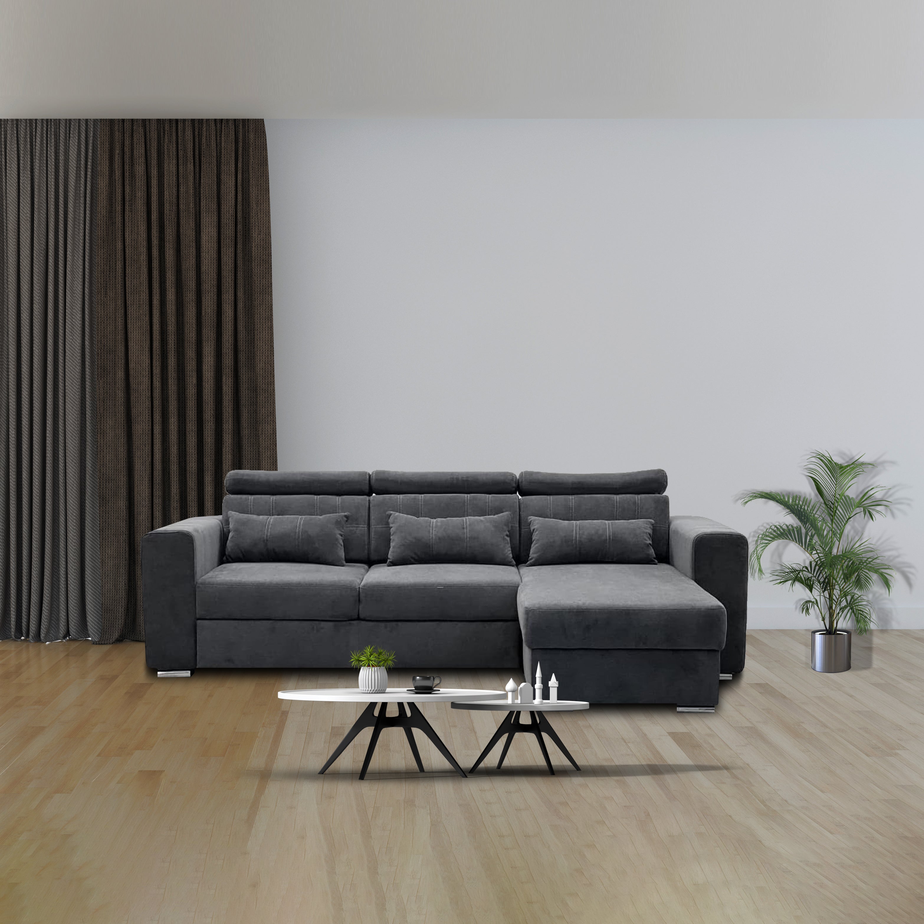 Luca Corner Sofa Bed with Storage in Grey & Blue – Modern Design, Adjustable Headrest & Universal Fit