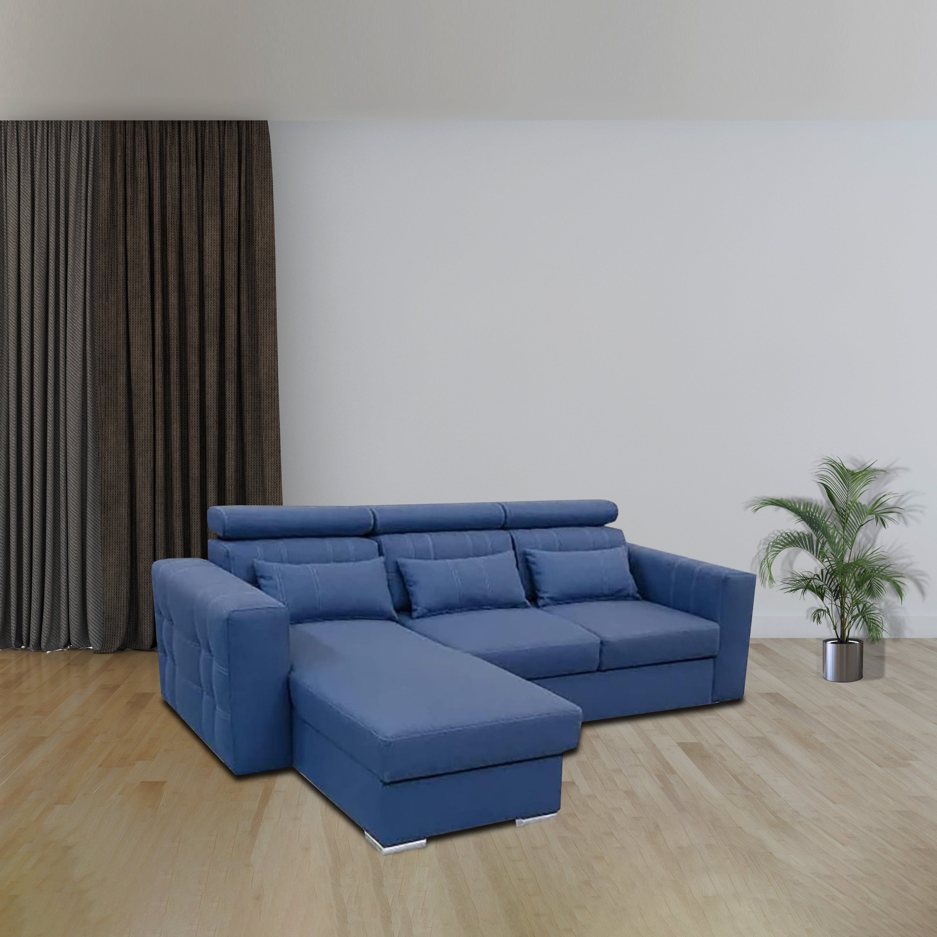 Luca Corner Sofa Bed with Storage in Grey & Blue – Modern Design, Adjustable Headrest & Universal Fit