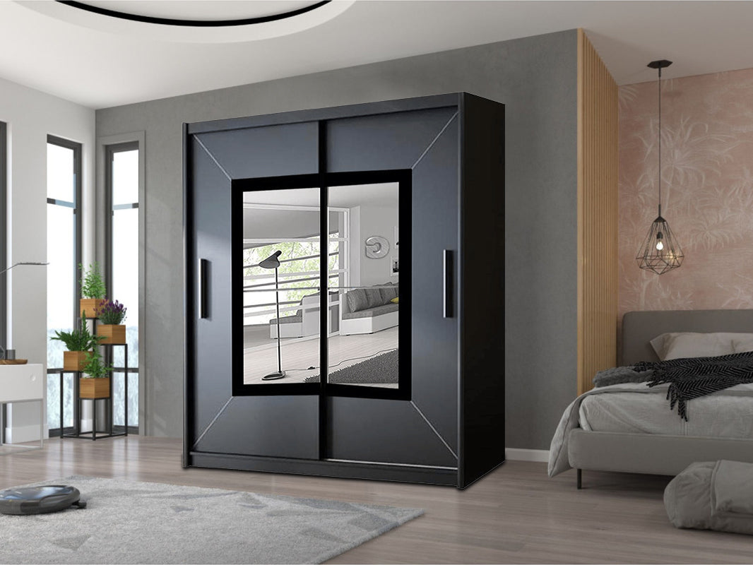 Venice Sliding Door Wardrobe with Mirror – Modern Design in Grey, White & Black – 2 Doors