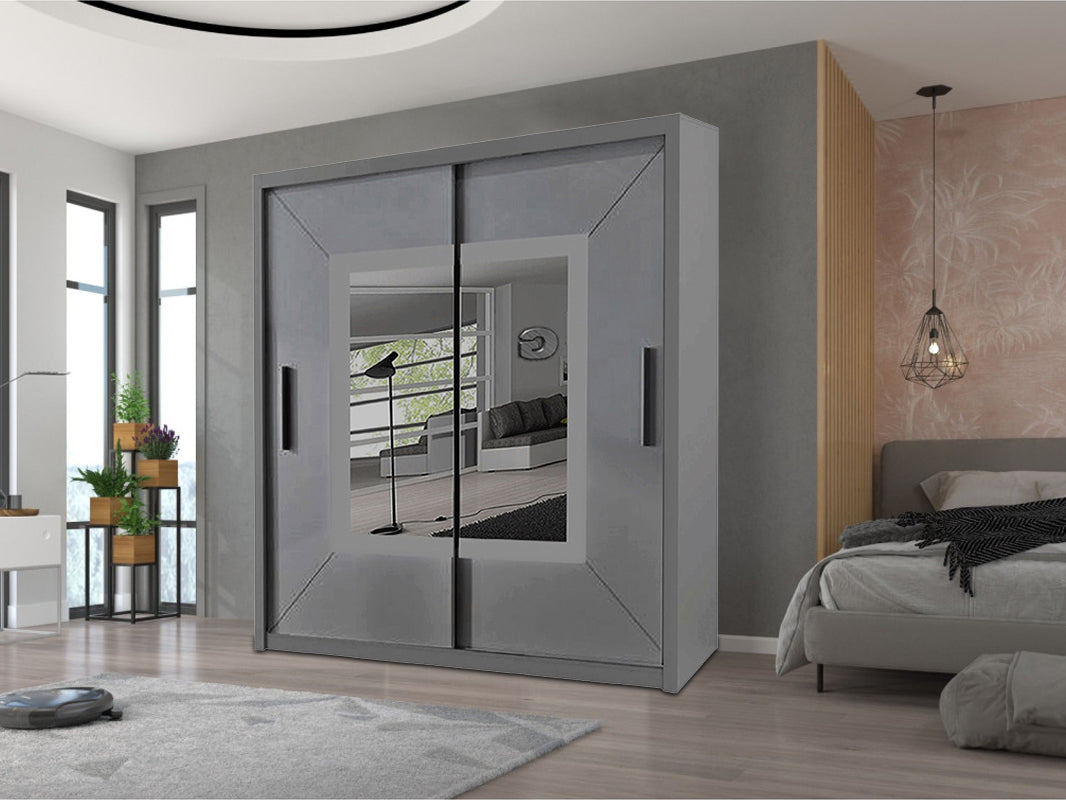 Venice Sliding Door Wardrobe with Mirror – Modern Design in Grey, White & Black – 2 Doors