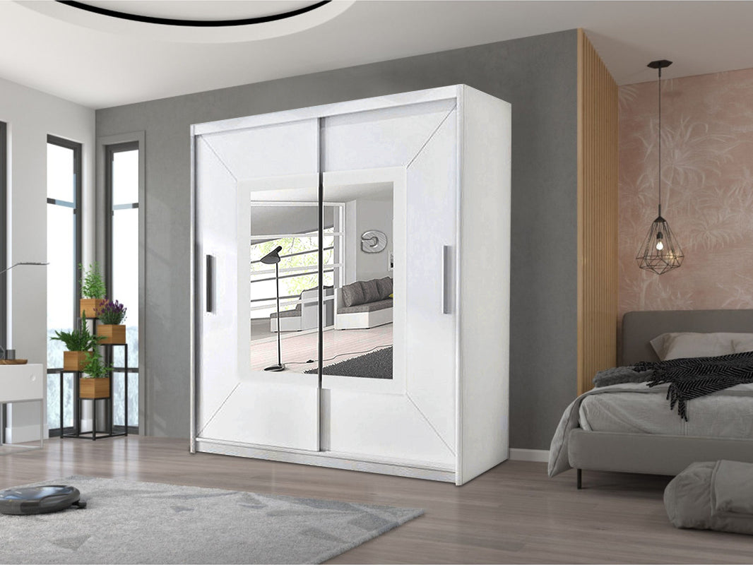 Venice Sliding Door Wardrobe with Mirror – Modern Design in Grey, White & Black – 2 Doors