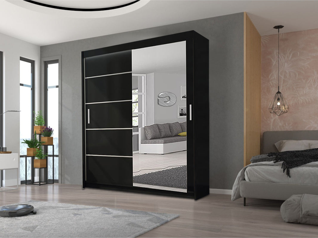 Lyon Modern Mirror Sliding Door Wardrobe – Space Saving Storage in Multiple Colours