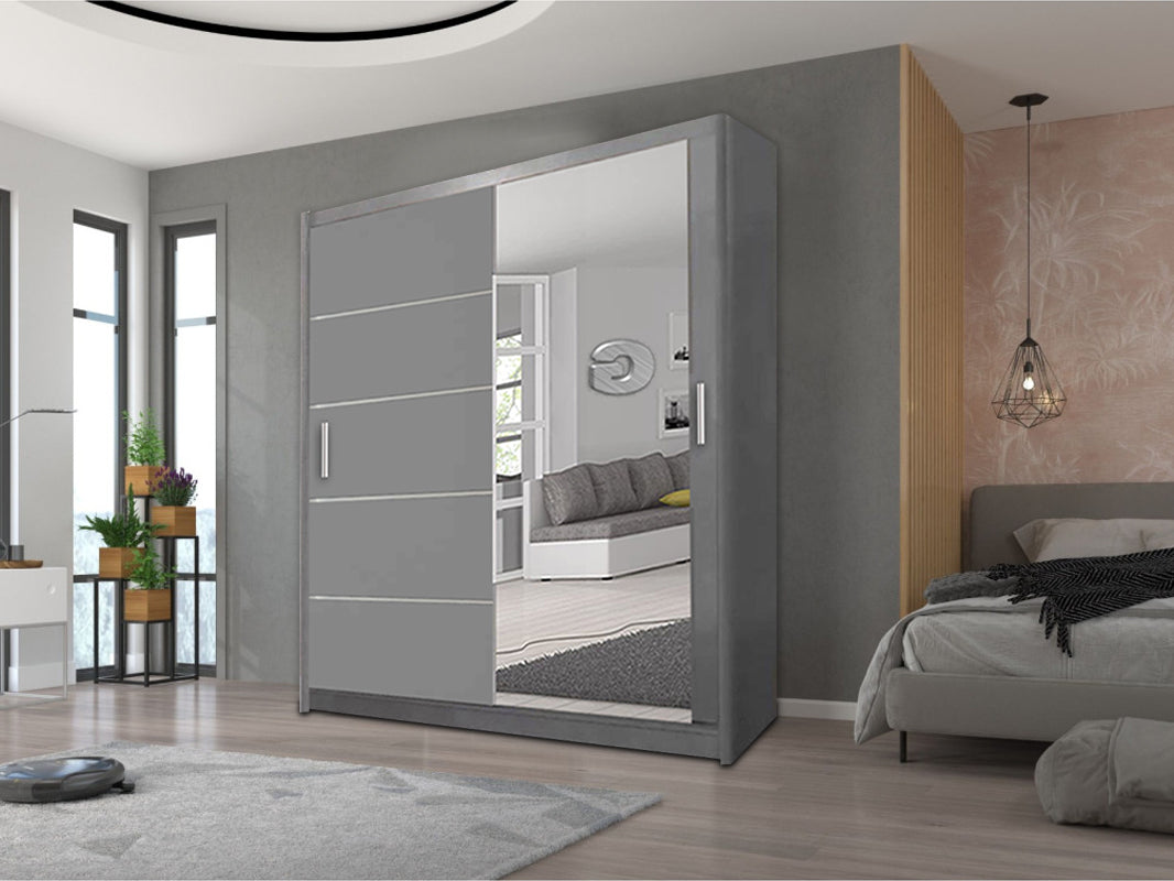 Lyon Modern Mirror Sliding Door Wardrobe – Space Saving Storage in Multiple Colours