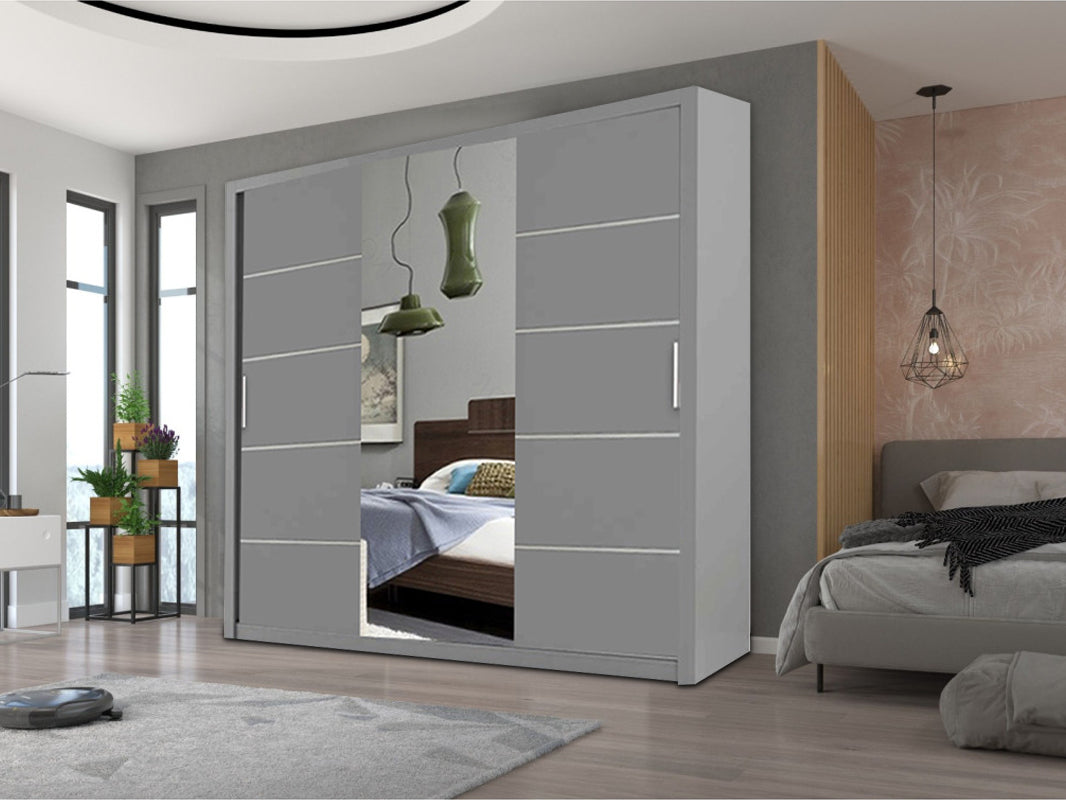 Lyon Modern Mirror Sliding Door Wardrobe – Space Saving Storage in Multiple Colours