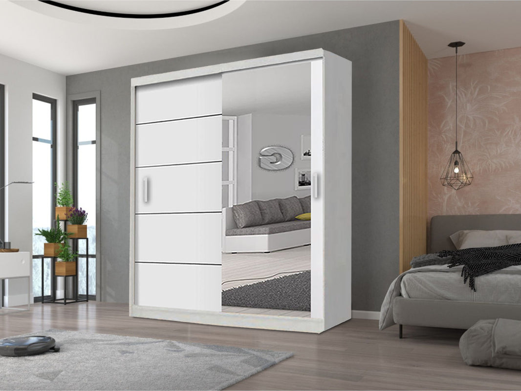 Lyon Modern Mirror Sliding Door Wardrobe – Space Saving Storage in Multiple Colours