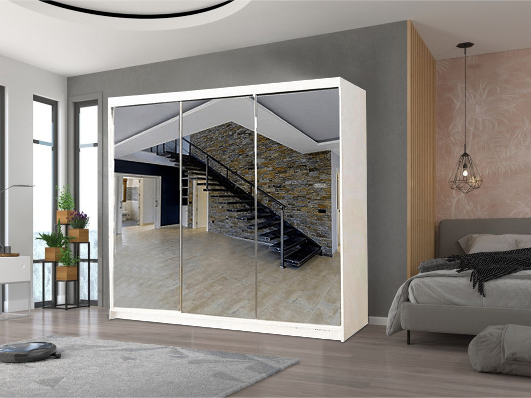 Milan Sliding Mirror Wardrobe – Modern 2 & 3 Door Options with Full-Length Mirrors, Smart Storage & Elegant Finish