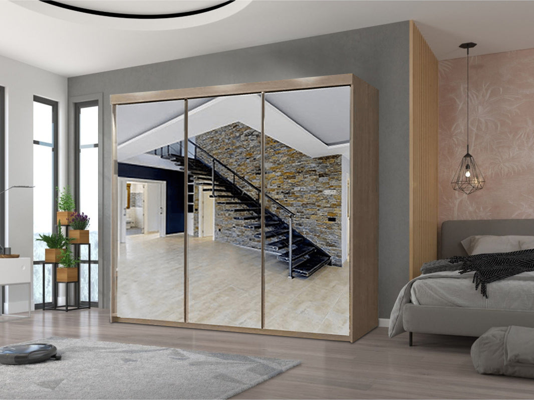 Milan Sliding Mirror Wardrobe – Modern 2 & 3 Door Options with Full-Length Mirrors, Smart Storage & Elegant Finish