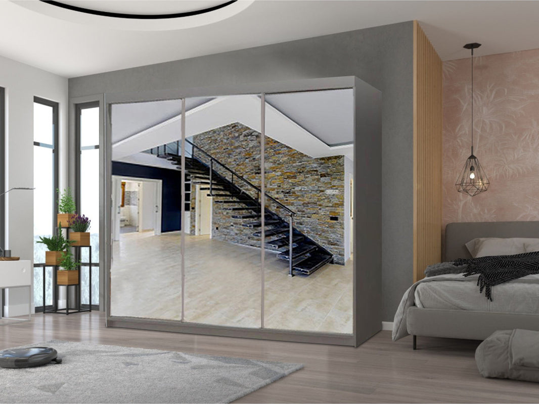 Milan Sliding Mirror Wardrobe – Modern 2 & 3 Door Options with Full-Length Mirrors, Smart Storage & Elegant Finish