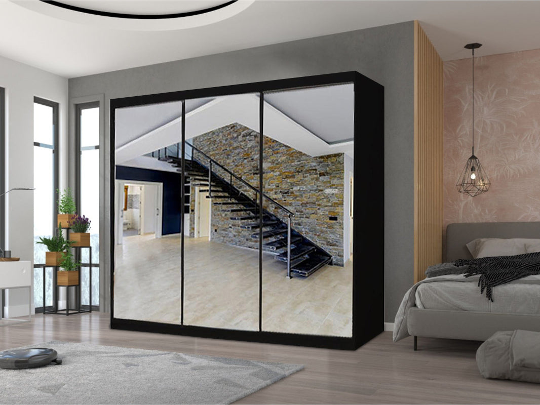 Milan Sliding Mirror Wardrobe – Modern 2 & 3 Door Options with Full-Length Mirrors, Smart Storage & Elegant Finish